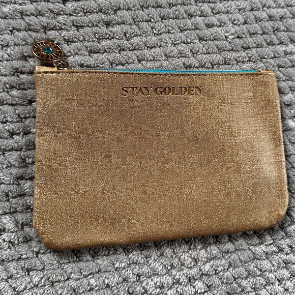 NEW Ipsy Stay Golden Small Cosmetic Bag Teal Gold - Picture 1 of 4